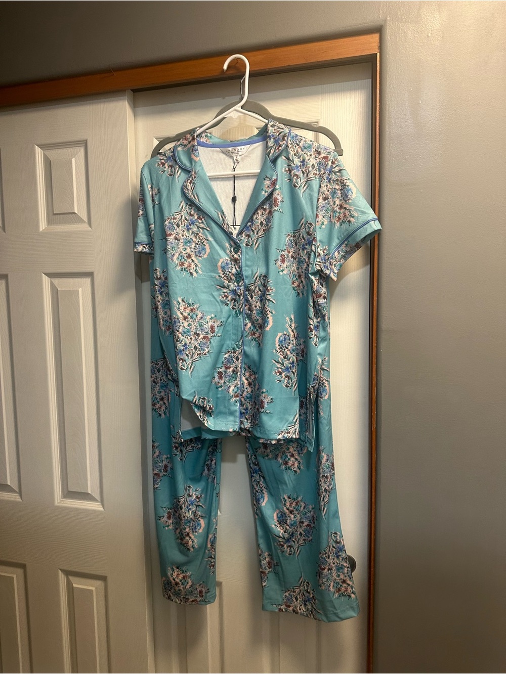Laundry By Shelli Segal Teal Floral Short Sleeve Pajama Set